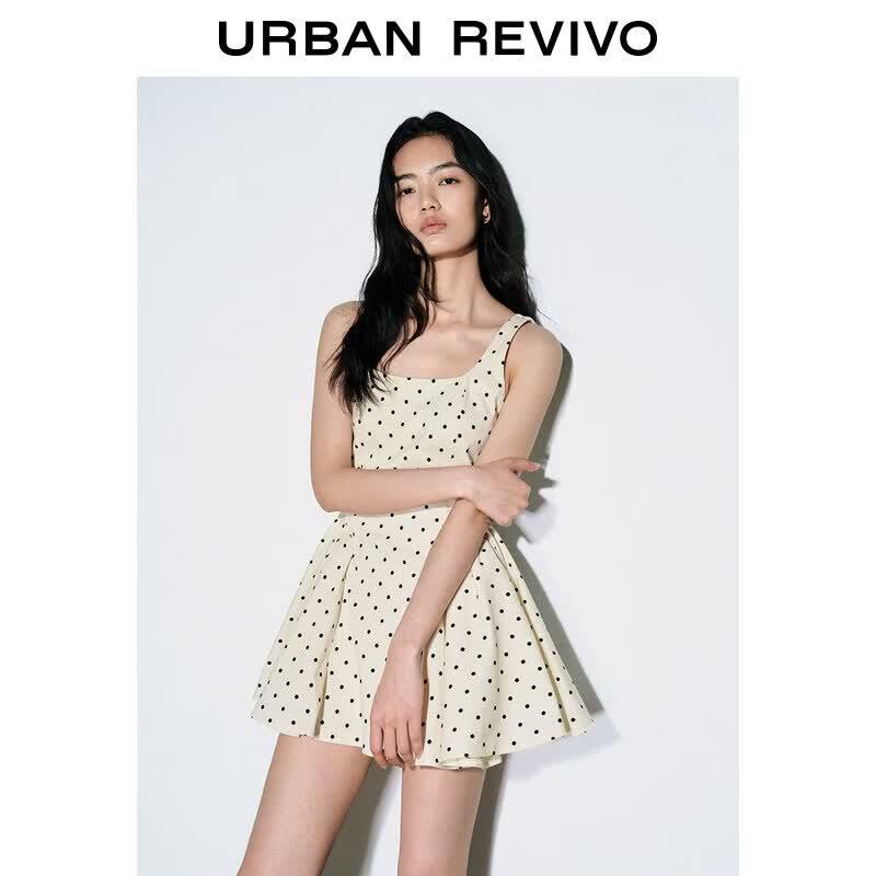 UR2026 Women's Polka Dot U-Neck Sleeveless Mini Dress