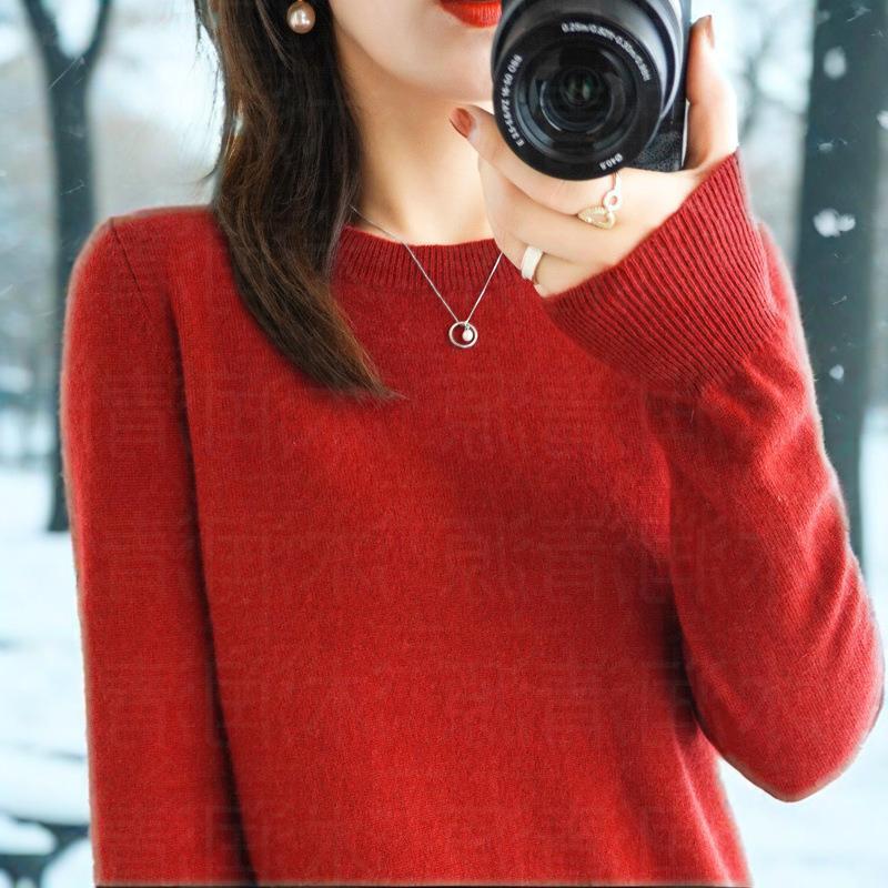 Round Neck Sweater Pullover Sweater Solid Color Long-sleeved Women's Inner Wear