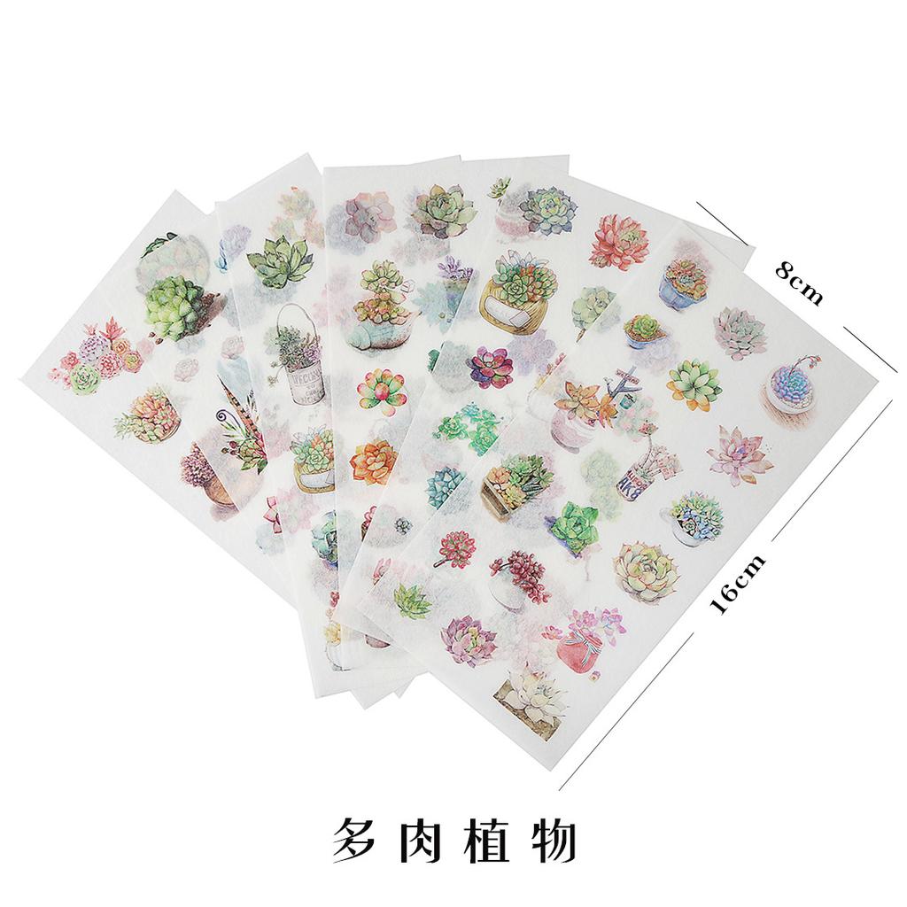 6 Sheet Cartoon Green Plant Sticker Kawaii Transparent Diy Diary Decorative Masking Stickers Scrapbook Stationery Student Gift