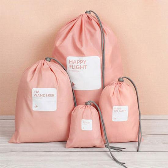 

Корейский набор для путешествий с большой вместимостью - 4 предмета, затягивающийся шнурком, для одежды и всяких вещей Four-piece set розовый