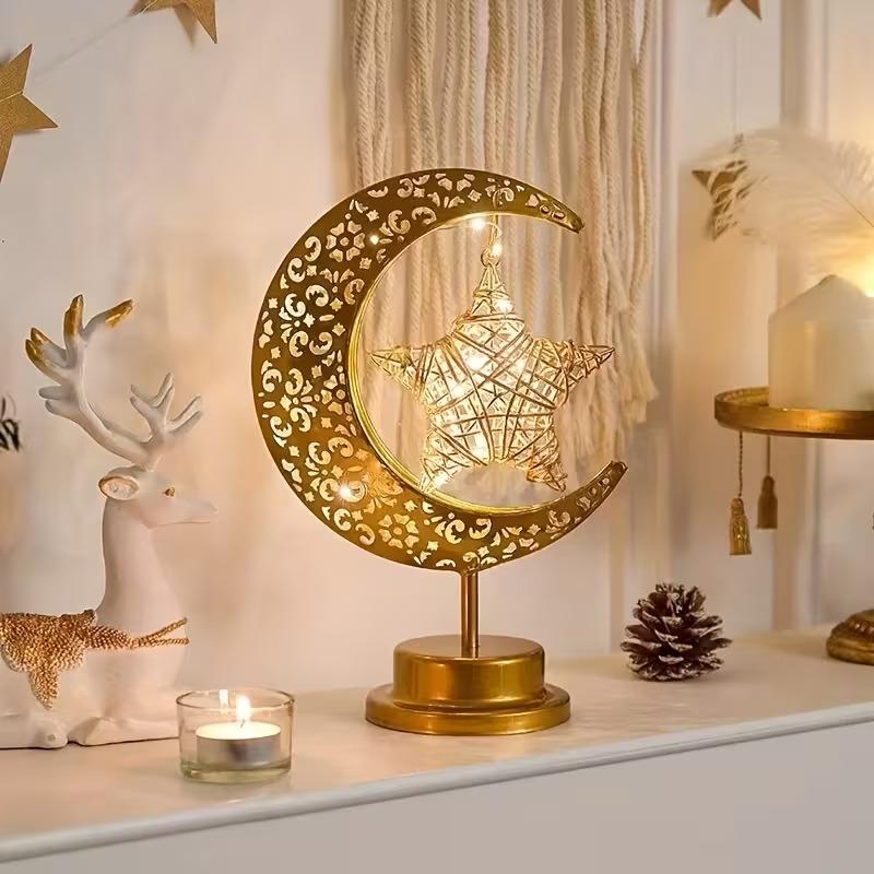 Ramadan LED Star and Crescent Moon Lamp USB RechargeableDecorative Light for Home Eid Mubarak GiftsBedroom and Party Table Decor