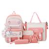 Middle School Boys and Girls School Bags Fashion Canvas Color Blocked Primary Student Backpack 5 Pcs Set Satchel with Tutoring Bag