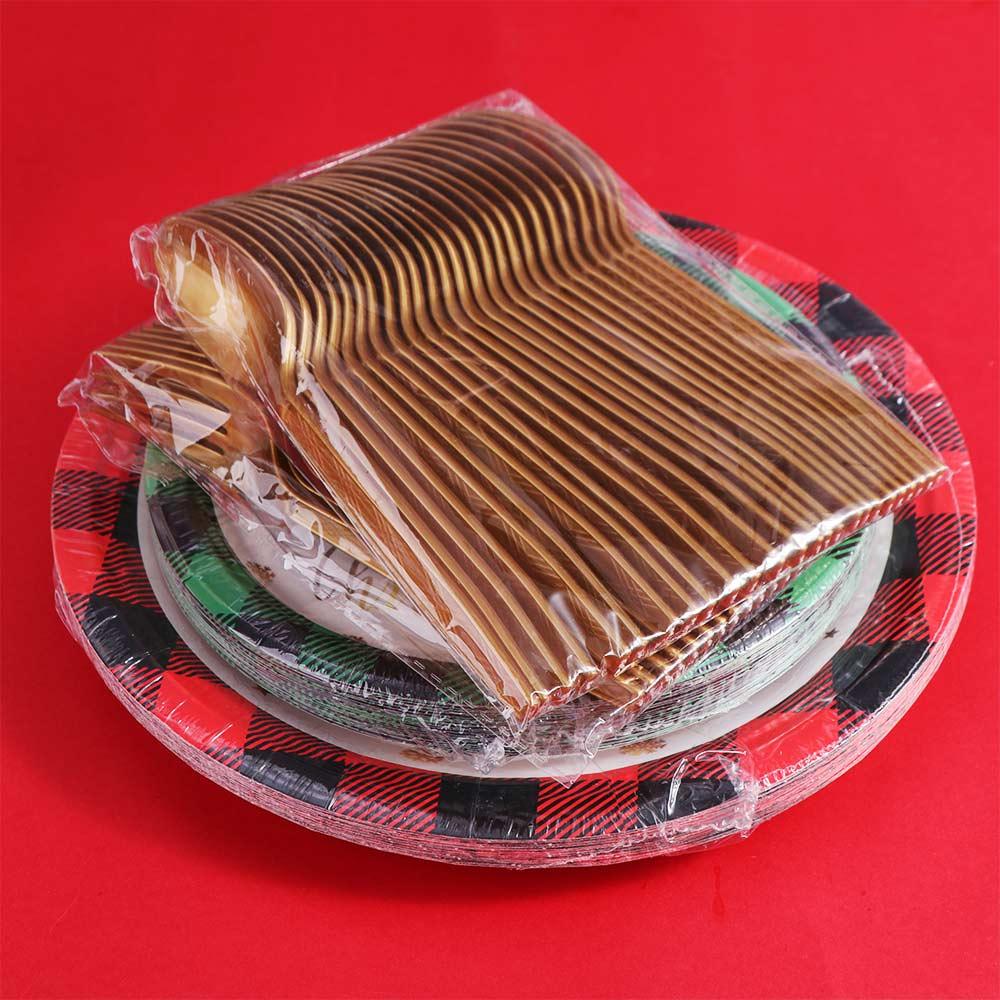 Plaid Print Party Dinnerware Set Car Pattern Disposable Paper Tableware  Navidad