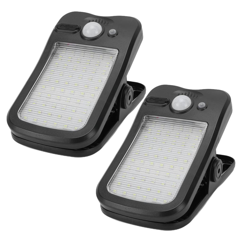 2 Pcs Clip On Solar Motion Lights 60 LEDs Clip On Solar Fence Lights IP65 Weather Proof USB Rechargeable for Garden