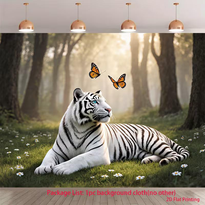 

2D White Tiger Forest Photography Backdrop for Kids Party 47.2x31.5inch/120*80cm
