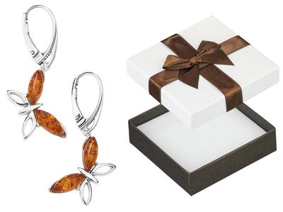 Silver Dangle Earrings Butterflies With Amber English Clasp Butterflies