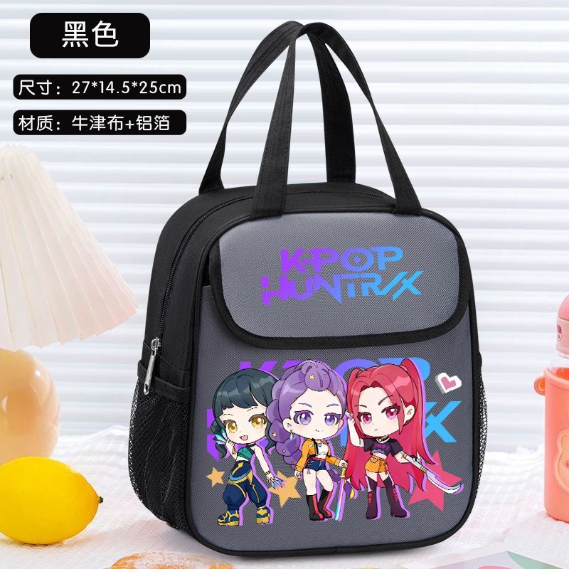 Kpop Witch Hunt Team Bento Bag, Children's Insulated Hand-held Lunch Box Bag, Large-capacity Thickened Aluminum Foil Insulated Bag
