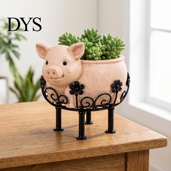 Cute Sheep Gift for Gardeners Farmhouse Planter Pot, Lamb Flower Pot with Metal Stand, Whimsical Animal Indoor Outdoor Greenery Holder Plant Container