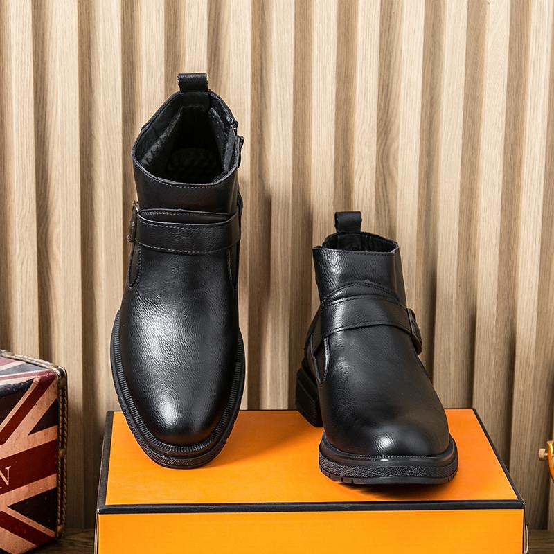 Black casual men's boots Versatile style for autumn and winter Outdoor leisure business party Daily adult leather shoes Hot