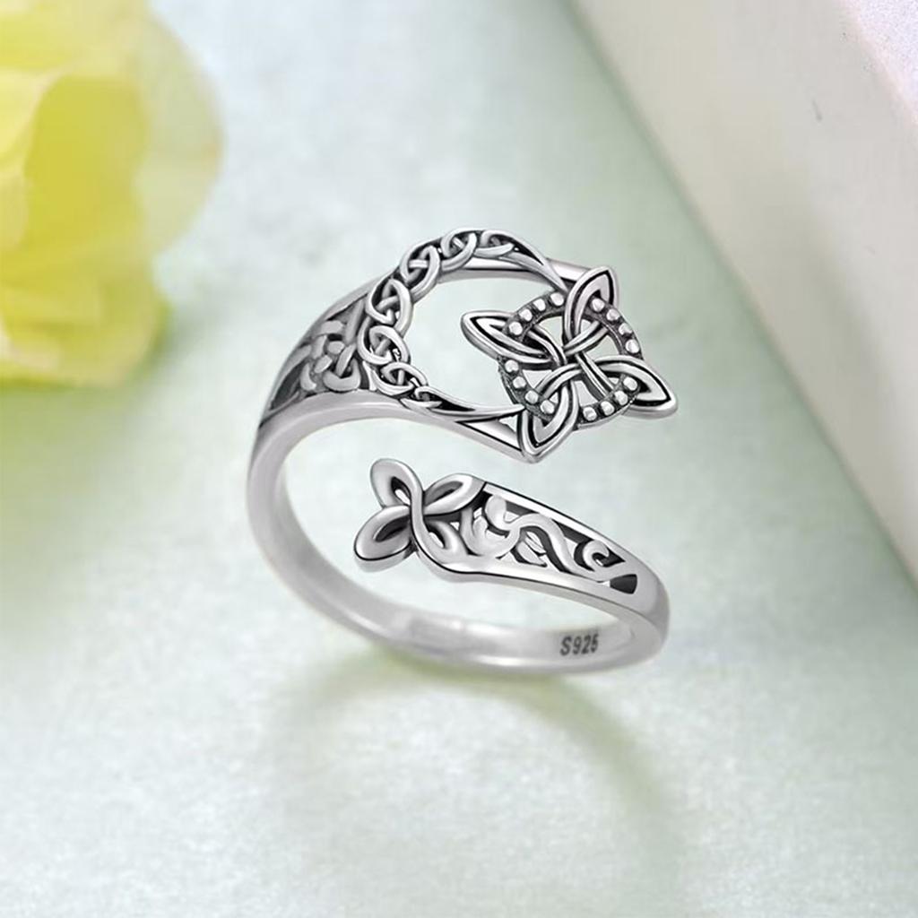 Women Witches Knot Ring Silver Color Adjustable Thumb Open Rings Irregular Geometric for Wife Girls Trendy Jewelry