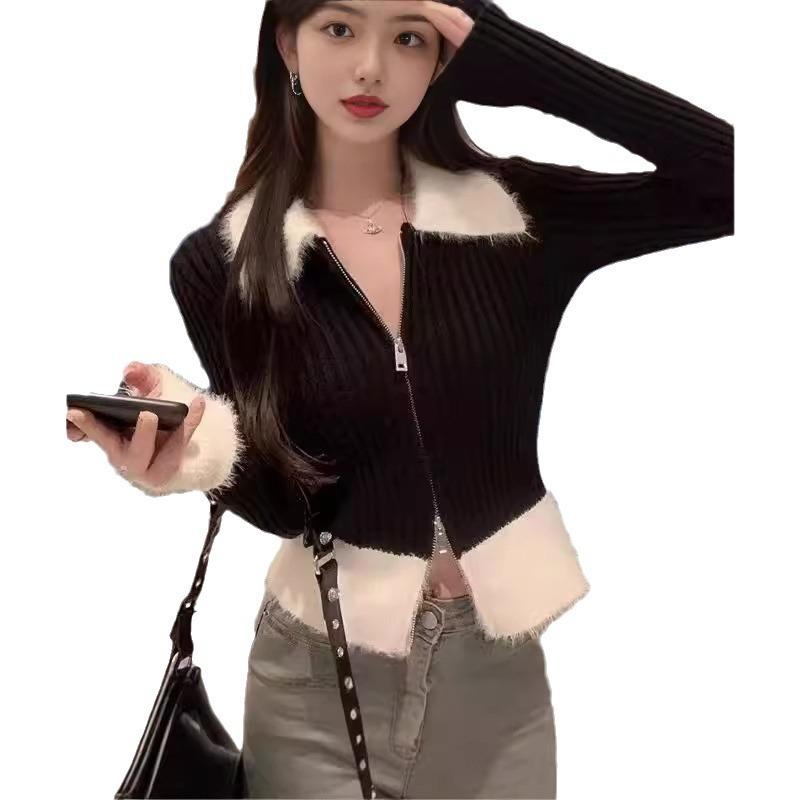 Sweater jacket women's autumn and winter new slim-fitting and thin design sense inside with short knitted cardigan top outside