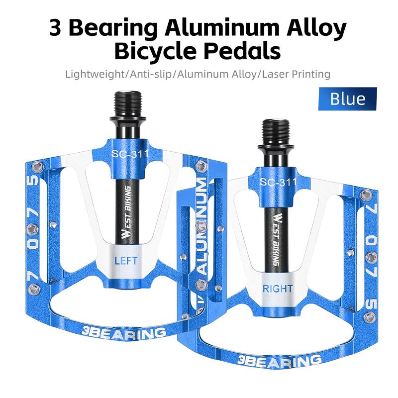 WEST BIKING 3 Bearing Bicycle Pedal CNC Aluminum Alloy Anti Slip MTB Road Bike Pedal Widen Pedals Profession Bike Accessories