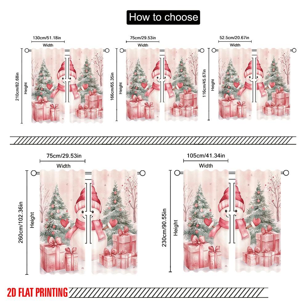 2pcs,2D Plane Printing Curtains Digital Printed Cute Snowman Christmas Gifts_g Versatile 100% Polyester (without Rod)
