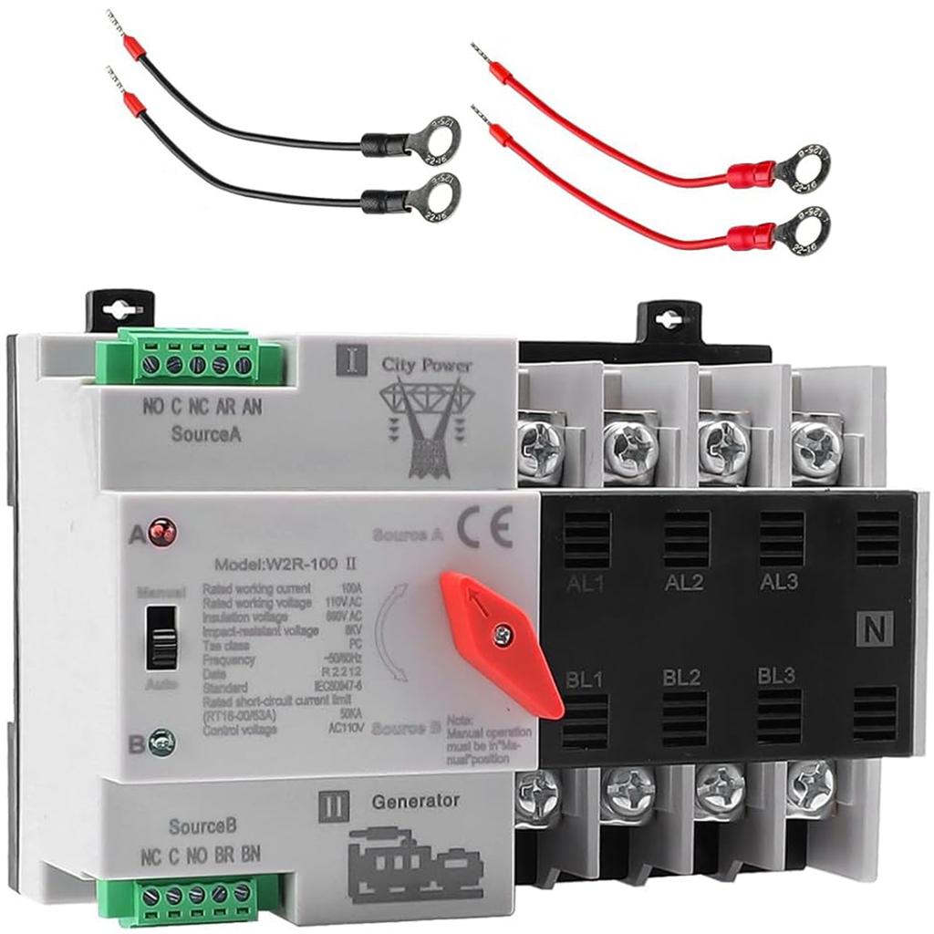 100A 4Pole Dual Power Automatic Transfer Switch Din Rail Mounted Transfer Controller for Home Generator Fast Switching