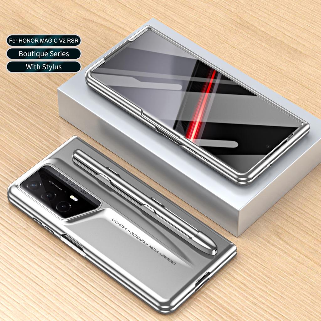 Für Honor Magic V2 RSR Porsche Design Hülle Hartes PC Handycover mit Stifthalterung Gehärtetes Glas Folie