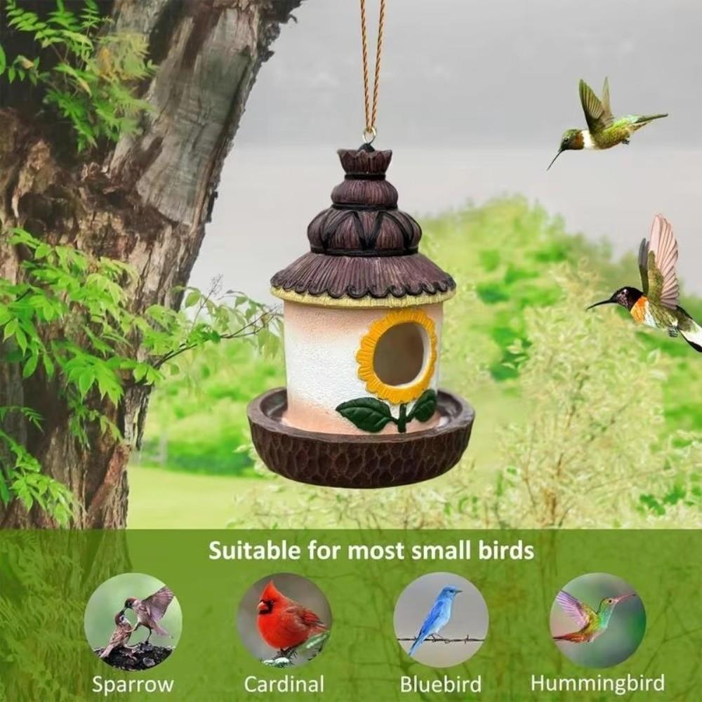 Weatherproof Outdoor Bird House Resin Crafts Feeder Hut Pet Cottage Wild Bird Nesting Box  Garden