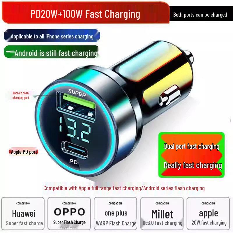 PD20W Universal Car Charger for iPhone & Android: Super Fast 100W One-to-Two Charging