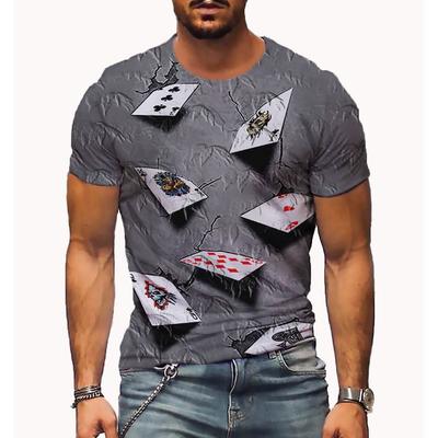 Men's 3D Poker T Shirt Short Sleeve T Shirt 3D Print Round Neck Shirt Vintage Designer Casual Party