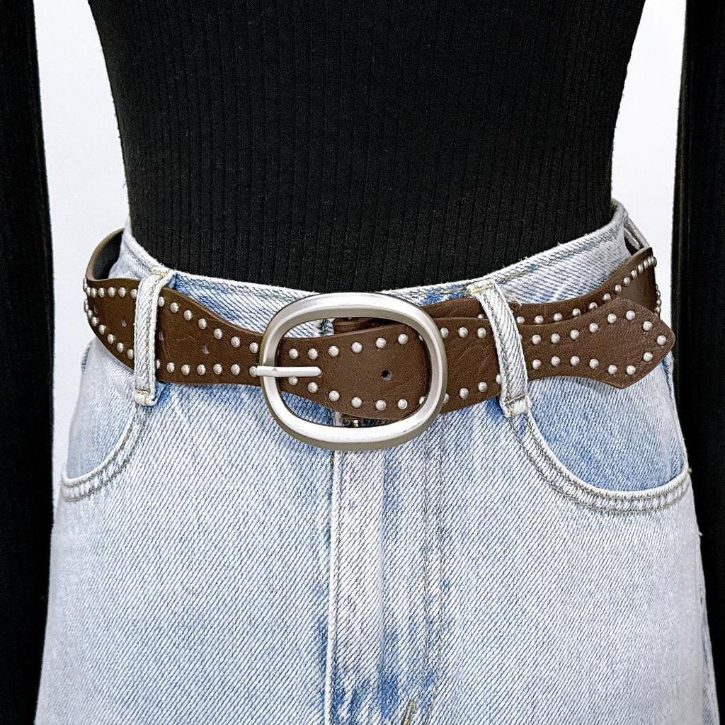 Modischer Retro-Ledergürtel mit Nieten für Damen - Modisches Taillenaccessoire im Streetstyle