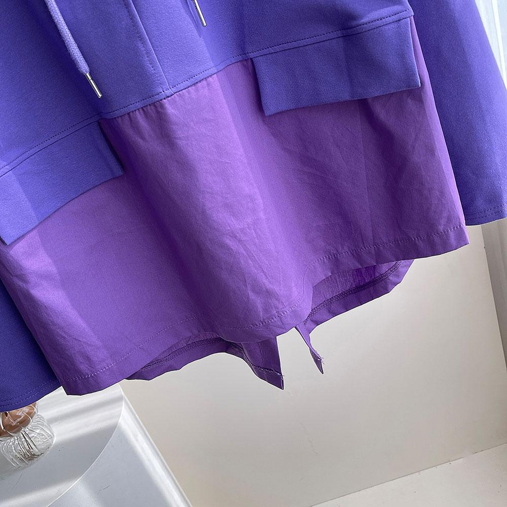 DIMANAF 2022 Autumn Hoodies Sweatshirts Pullovers Patchwork Tops Women Oversize Loose Casual Blue Purple Solid Cotton
