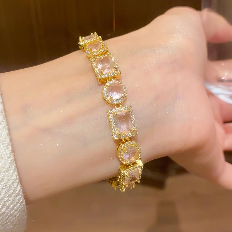 18K Gold Plated Zircon Square Bracelet - Elegant Korean Style Vintage Jewelry for Women