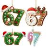 Christmas 67 Meme Acrylic Ornament Flat Santa Claus Reindeer Ice Cream Six Seven Xmas Tree Hanging Decoration Holiday Party Pendant