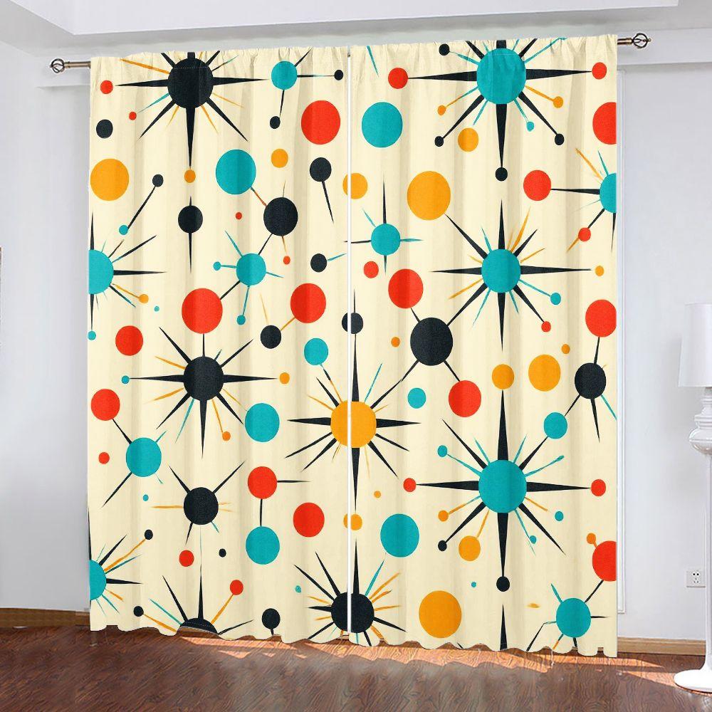 2pcs Curtains, A retro, mid-century modern abstract pattern Window Drapes for Bedroom Living Room Window Treatment