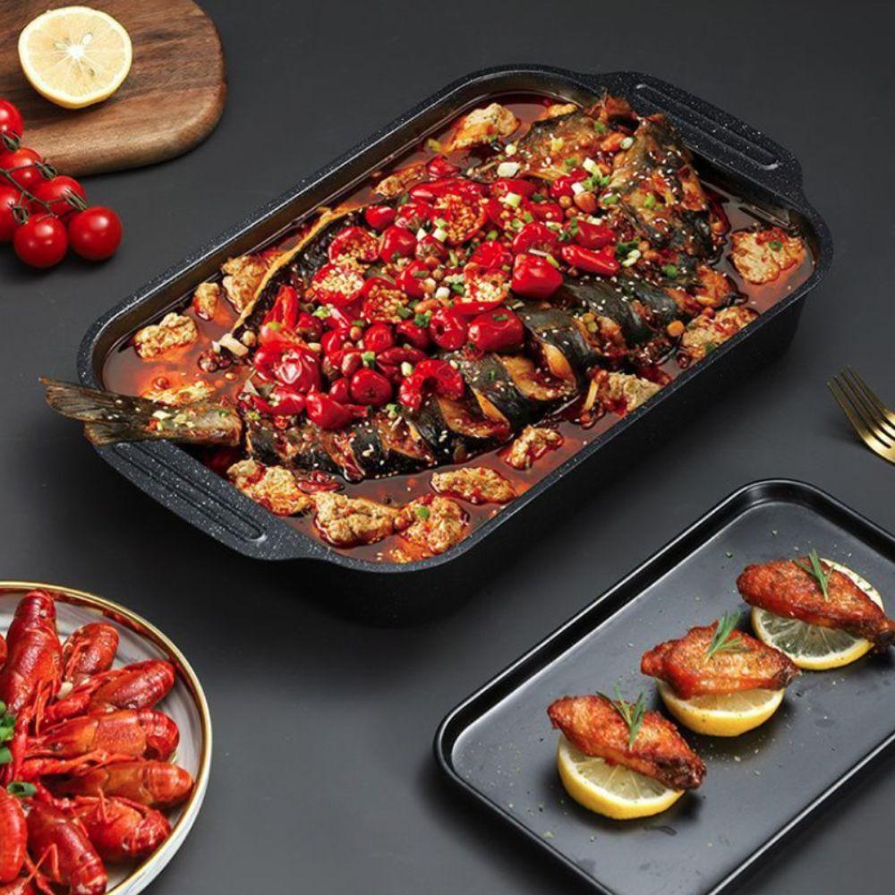 Non-Stick Grilling Pan Carbon Steel BBQ Serving Tray Multi-functional Grilled Fish Plate Hotpot