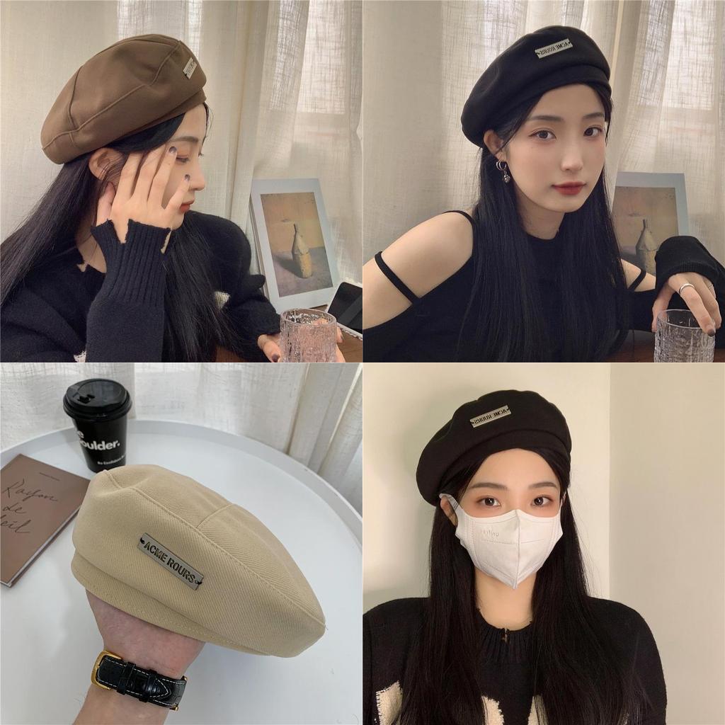 Stylish Woolen Beret Hat For Women Trendy Autumn Winter Artist Cap With English Letter Details