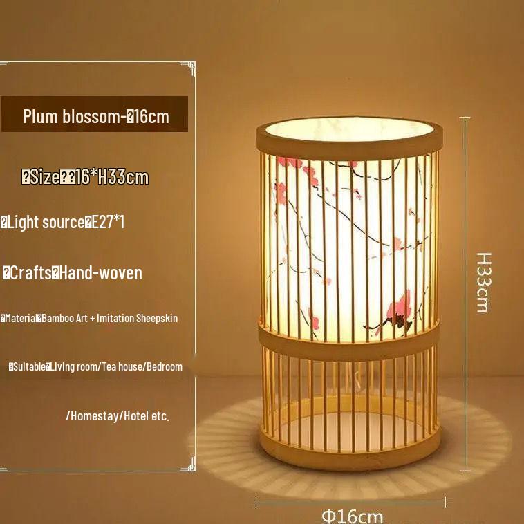 Chinese Zen Bamboo Weaving Table Lamp for Tea Room and Living Spaces