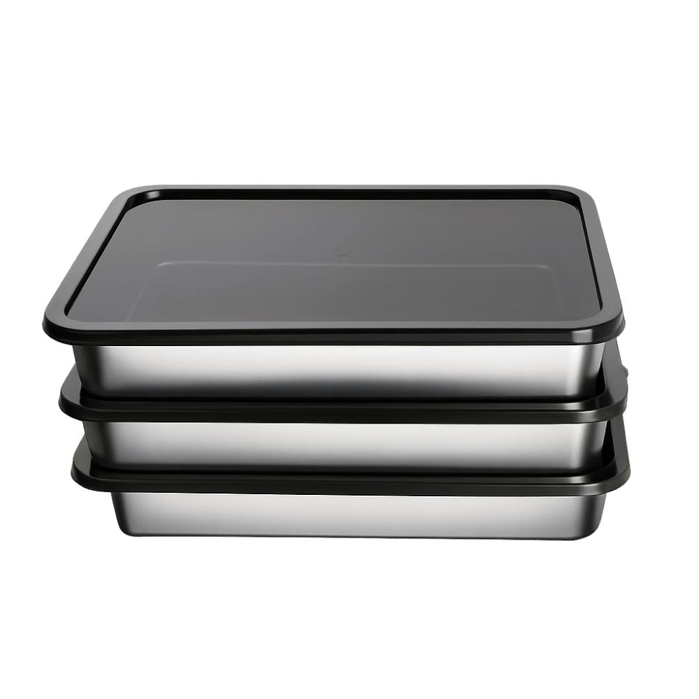 

3Pcs Food-Grade Food Storage Tray with Lid Kitchen Serving Plate Multi-Purpose Barbecue Pan BBQ серебряный