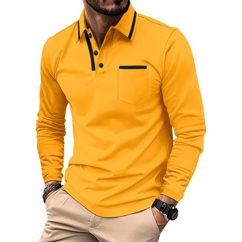 Casual Business Collared Top Spring/Autumn Season Long-Sleeved Polo Shirt Men's Top Skin-Friendly Comfort Solid Colour T-Shirt