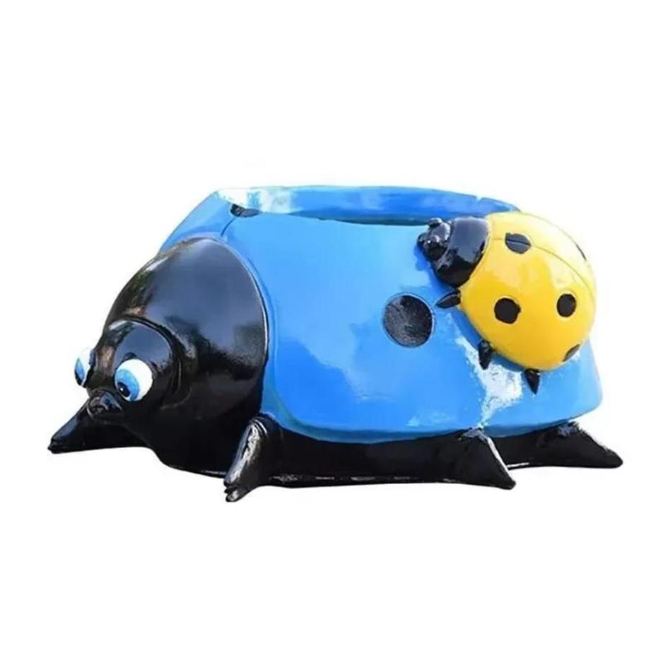 1 Pcs Outdoor Cartoon Animal Seven Star Ladybug Flower Pot Pottery Garden Decoration Landscape Sculpture Garden Ornament
