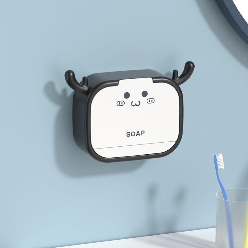 

Мультяшный пластиковый держатель для мыла с рогами и крышкой, двойной дренаж, без сверления для ванной комнаты 130cm чёрный