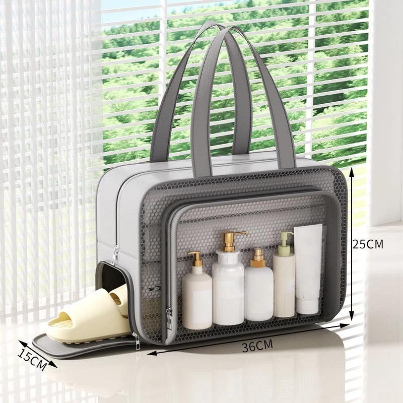 

Makeup Bag Easy To Clean Cosmetic Organizer Travel Tote Waterproof Toiletry Bag For Beach Outdoors Bathroom сірий
