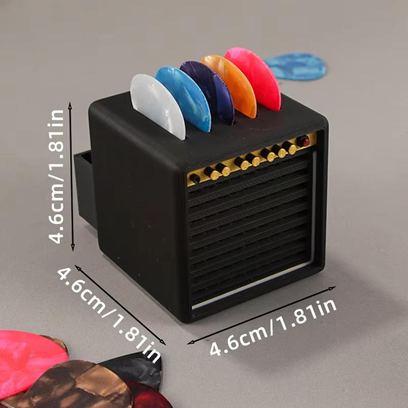 Portable 3D Printed Guitar Pick Organizer with Drawer Waterproof Dustproof Amp Shape Holder 5 Slots with 5pcs Random Color Picks