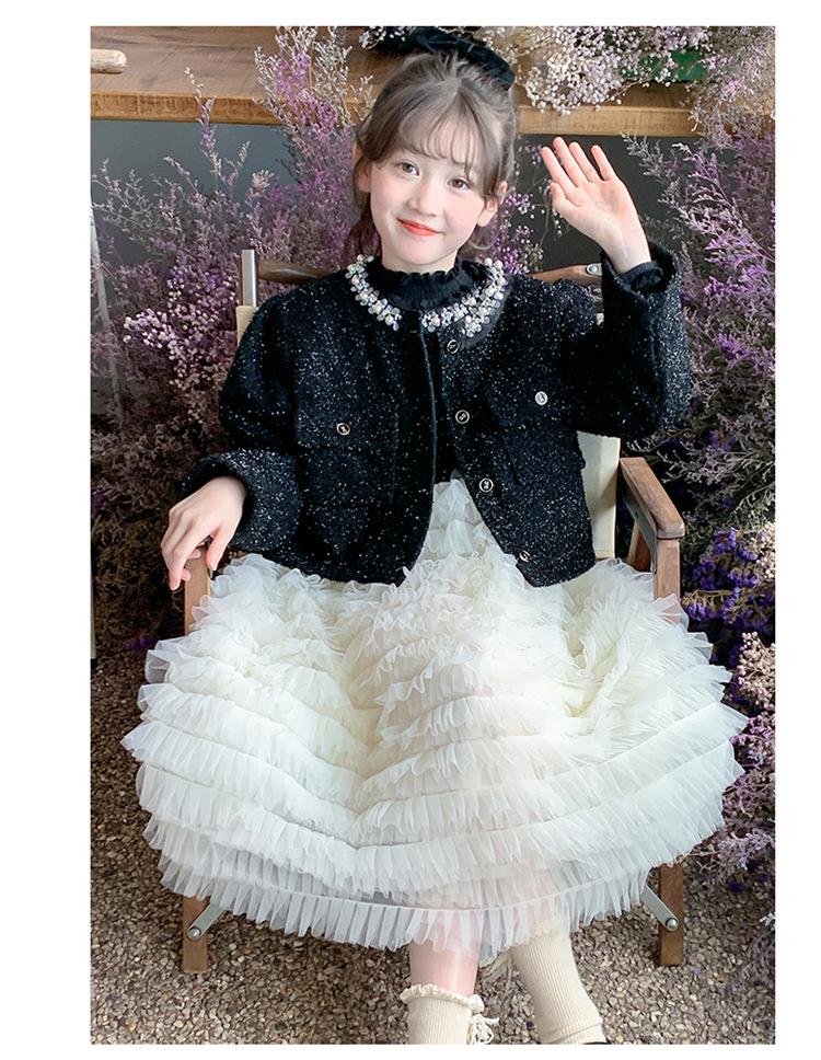 2025 Girls' Autumn Princess Cake Dress Set - Little Fragrant Style with Gauze