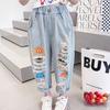 Mädchenhosen Frühling Graffiti Ripped Jeans Kinder Trendige Freizeithosen Jungenhosen