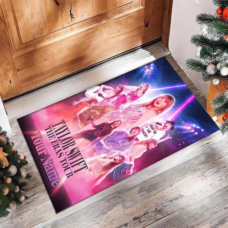 Taylor Swift Crystal Velvet Rug, Custom Name Text Personalized Non‑Slip Floor Mat for Home Decor Gift