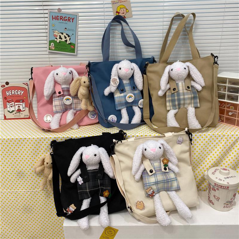 Broken color clearance canvas bag female Japanese cartoon rabbit female large bag student class bag large capacity tote bag