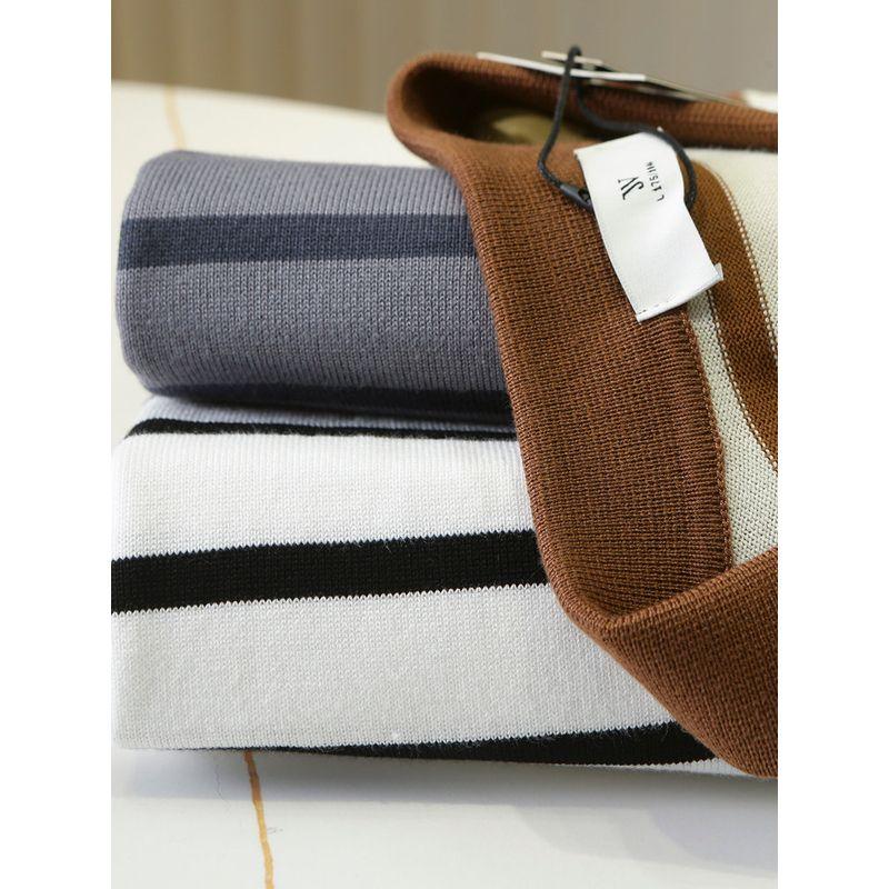 Cool Feeling Silk Light 389 + Foreign Trade Tail Goods Men's Summer Retro Lapel Striped Knitted Short Sleeve Polo Shirt