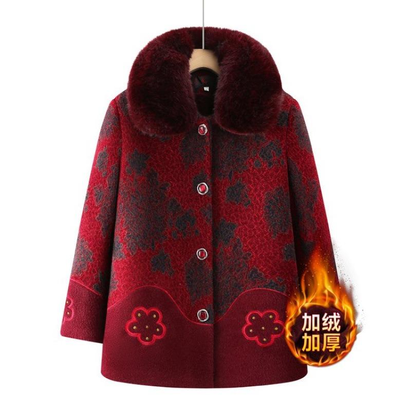 Grandma Mink Fleece Coat Fleece Thickened Medium Elderly Winter Padded Jacket Women's Clothes Mom Mother-in-law Autumn Jacket
