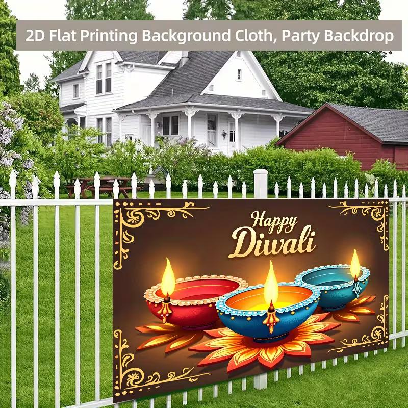 2D Diwali Party Backdrop Colorful Diya Lamps & Lotus Petals Celebration Background