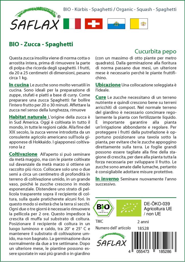 SAFLAX Garden In the Bag - Organic - Squash - Spaghetti - 5 Seeds - With Substrate In a Fitting Stand Up Bag - Cucurbita Pepo