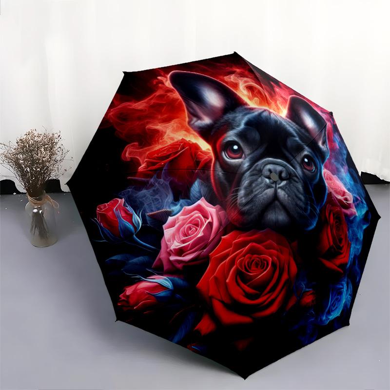 1pc Cute dog pattern Umbrella Portable Folding Umbrella Iron Frame Hole Bone Structure Outdoor Home Umbrella