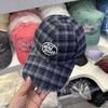 Fashion Hat Korean version retro plaid baseball cap women's spring new letter embroidery deep top big head circumference peaked cap men show small fac