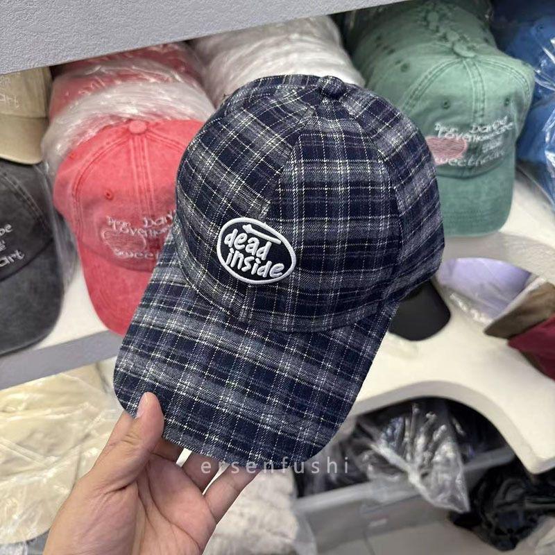 Fashion Hat Korean version retro plaid baseball cap women's spring new letter embroidery deep top big head circumference peaked cap men show small fac