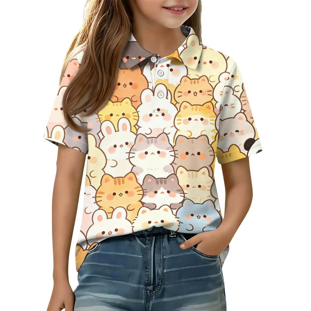 Kids Casual Short Sleeve Polo Shirt Animal Pattern Printed Lightweight Breathable Top for Everyday Wear