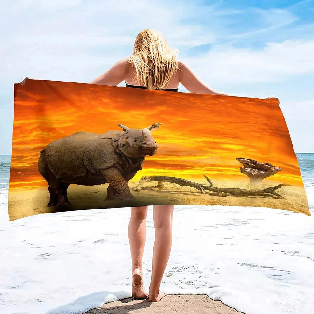 Asciugamano da Spiaggia Rinoceronte Carino Asciugamano da Bagno con Stampa Animale Selvatico per Spa Viaggio Yoga Sport Campeggio Escursionismo Microfibra Asciugatura Rapida Copricostume