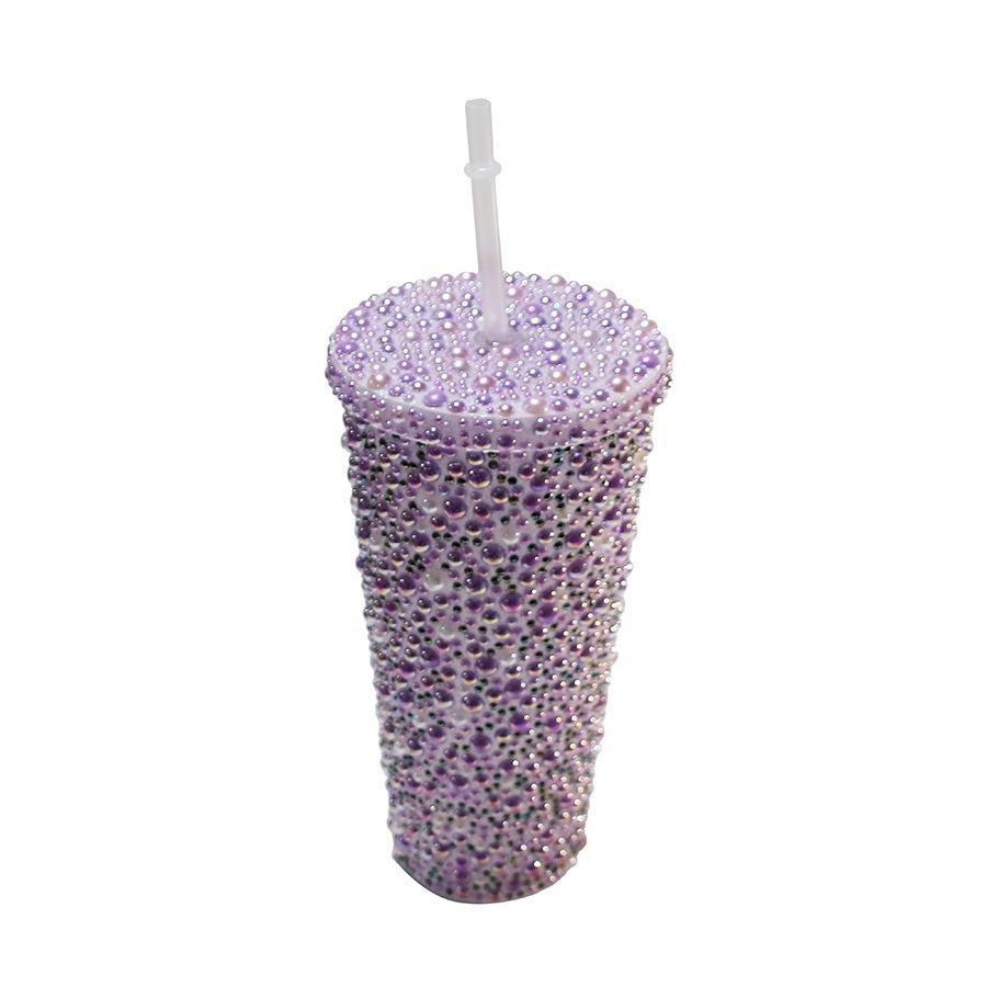 Rhinestone Cold Brew Coffee Cup: Double-Layered PS Straw Cup, Large Capacity, Perfect Gift for Women/Girls